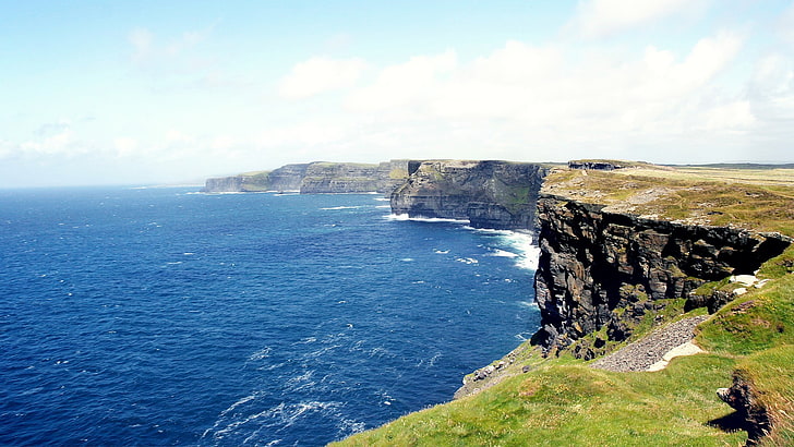 cliff, coast, sea, landscape, Cliffs of Moher, Cliffs of Moher (ireland), HD wallpaper