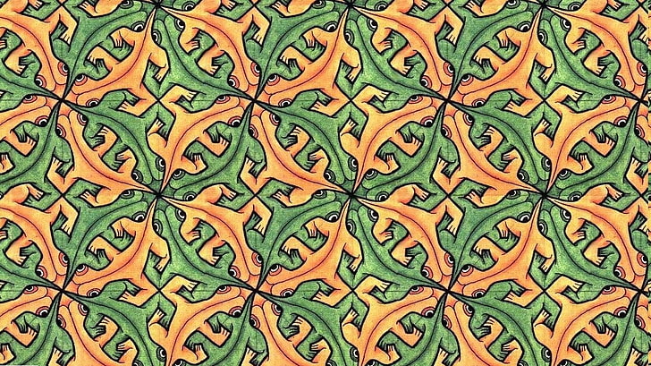 animals, artwork, drawing, lizards, M. C. Escher, Optical Illusion, HD wallpaper