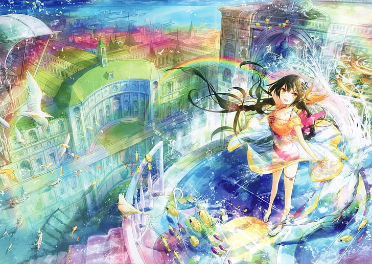 HD wallpaper: Anime, Original, Girl, Original (Anime), Rainbow | Wallpaper  Flare