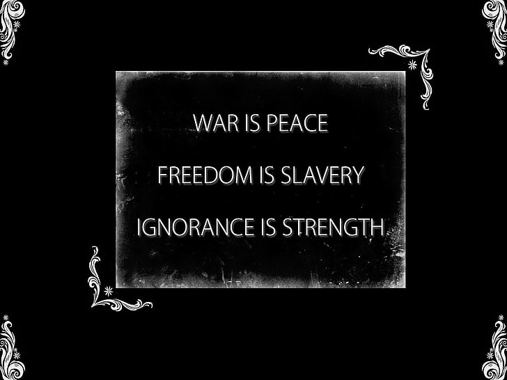 black background with text overlay, George Orwell, 1984, western script, HD wallpaper
