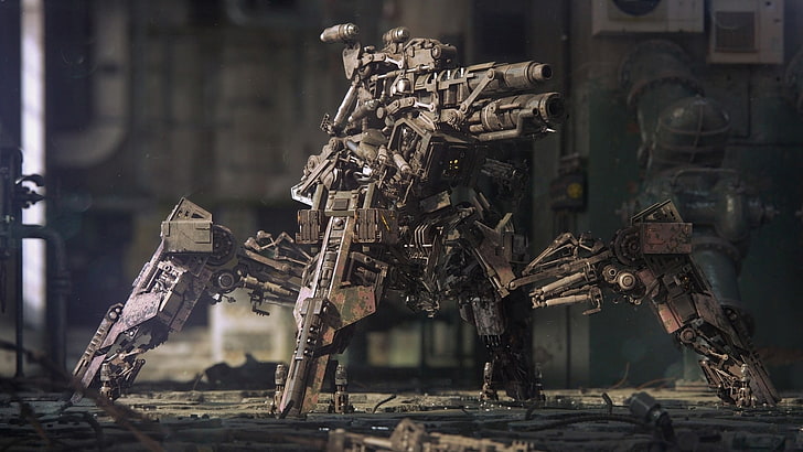 gray metal droid robot digital wallpaper, digital art, cannons