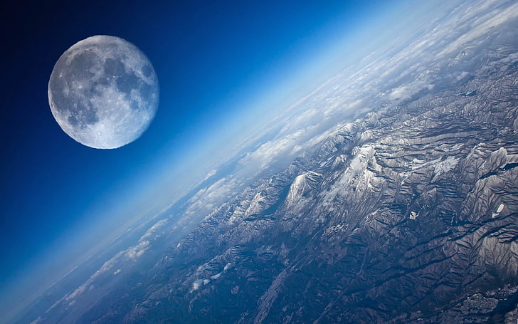 earth and moon-Space Universe Photography Wallpape.., gray moon