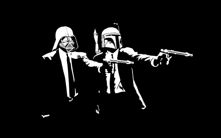 black and white, darth vader, guns, starwars, stormtrooper, HD wallpaper
