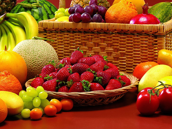 HD wallpaper: variety of fruits, allsorts, strawberry, melon, grapes,  orange | Wallpaper Flare
