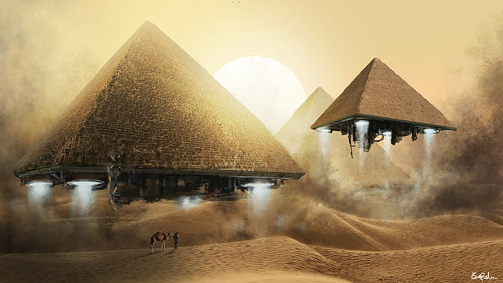 pyramid, science fiction, Stargate, desert, Egypt, HD wallpaper