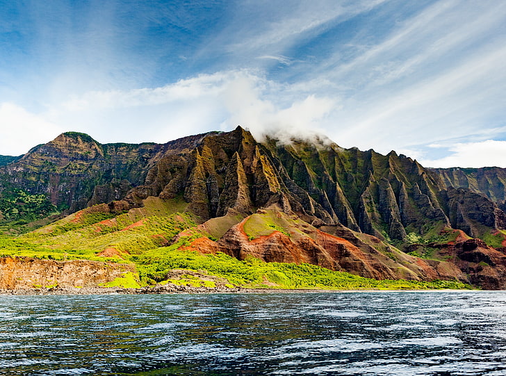 A view of the Na Pali Coast from the ocean, Travel, Islands, Landscape, HD wallpaper