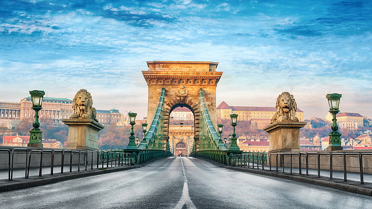 landmark, sky, chain bridge, tourist attraction, tourism, budapest, HD wallpaper
