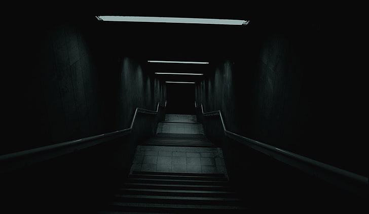 stairways of hallway, architecture, dark, staircase, the way forward, HD wallpaper
