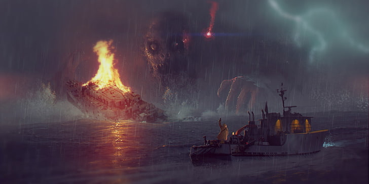 game application wallpape, artwork, water, nautical vessel, smoke - physical structure, HD wallpaper