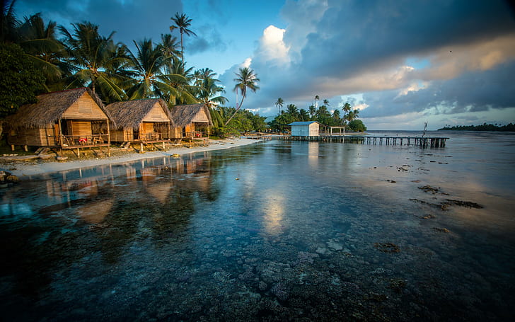 Bungalows on the Reef, French Polynesia, HD wallpaper