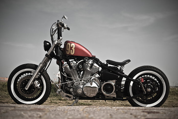 black and red cruiser motorcycle, bobber, xv 1600, style, bike