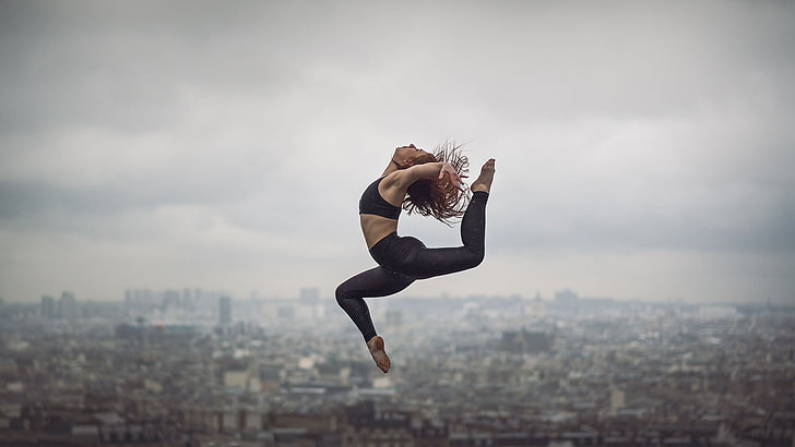 ballet, jumping, women, Paris, city, sky, cityscape, cloud - sky, HD wallpaper