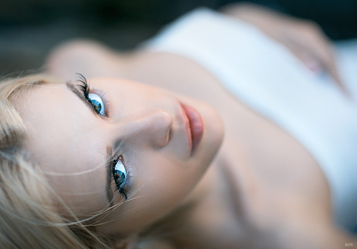 Igor Egorov, women, model, eyes, blue eyes, depth of field, HD wallpaper