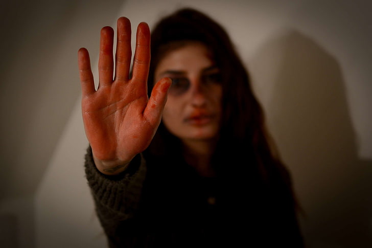 stop violence against women, one person, portrait, indoors