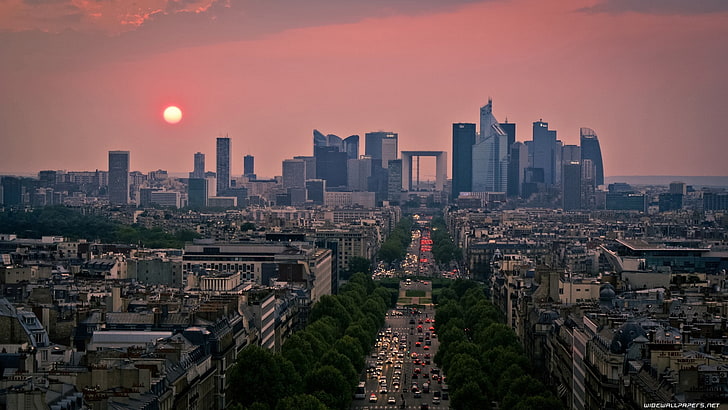 gray buildings under red sky at sunset, Paris, city, cityscape