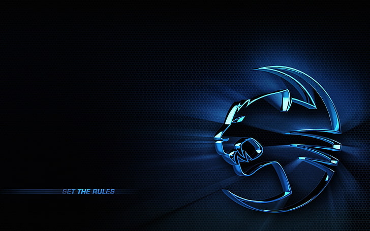 blue panther logo, Roccat, video games, technology, copy space