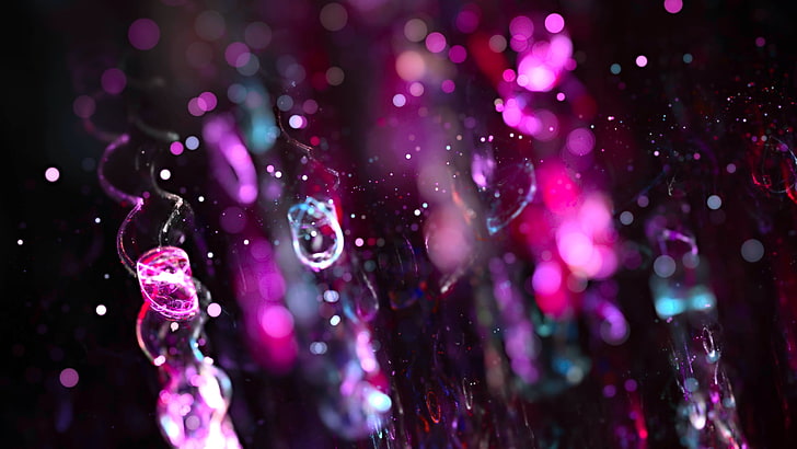 purple water droplet, purple and transparent water drops illusion, HD wallpaper