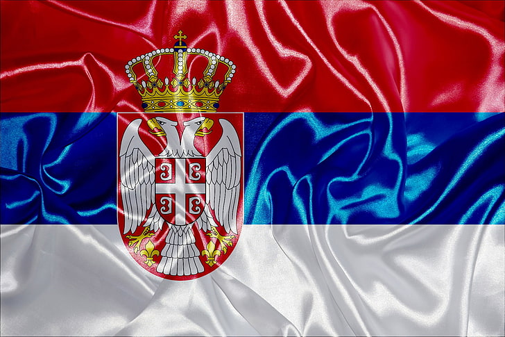 Serbia, flag, satin, textile, blue, indoors, red, no people, HD wallpaper
