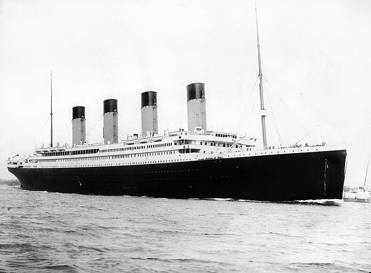 Titanic, ship, vintage, monochrome, nautical vessel, water
