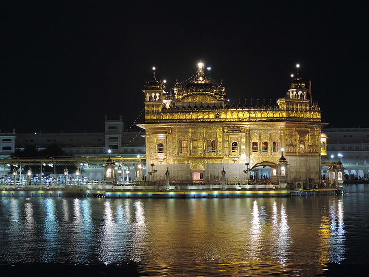 HD wallpaper: golden temple, golden temple amritsar, night, illuminated,  building exterior | Wallpaper Flare