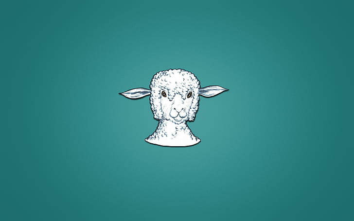 animal, minimalism, head, lamb, sheep, bluish background