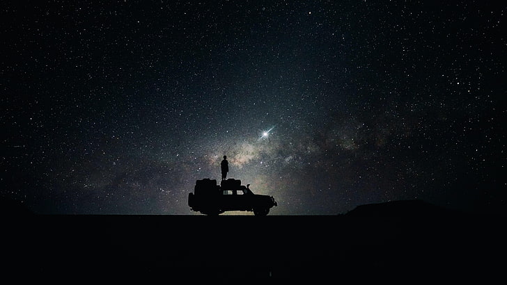 stars, sky, space, car, milky way, starry, night, HD wallpaper