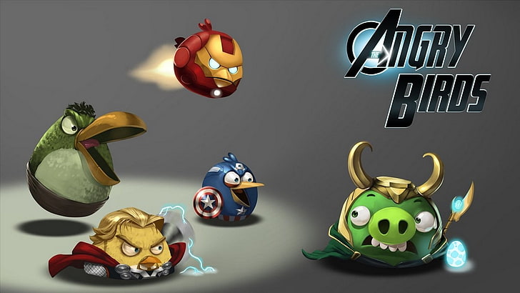 Angry Birds wallpaper, humor, The Avengers, Hulk, Thor, Iron Man