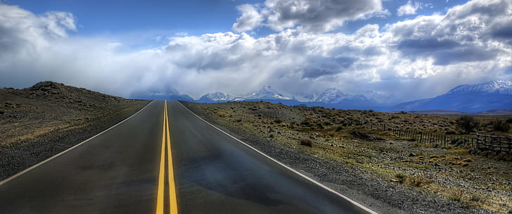 winding road under heavy clouds photo, Andes, Argentina, Patagonia, HD wallpaper