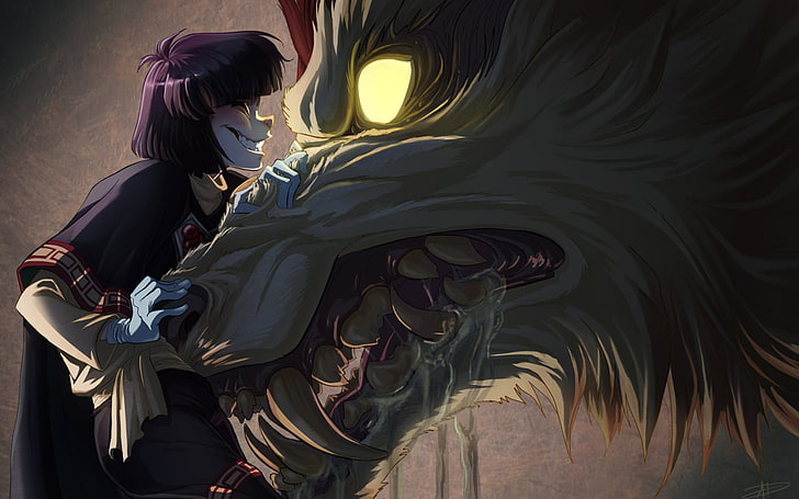 purple-haired anime, untitled, wolf, Anthro, fantasy art, women