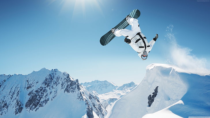 Extreme snowboarding, winter, jump, mountain, cold temperature
