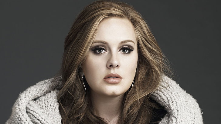 women, celebrity, Adele, singer, simple background, long hair, HD wallpaper