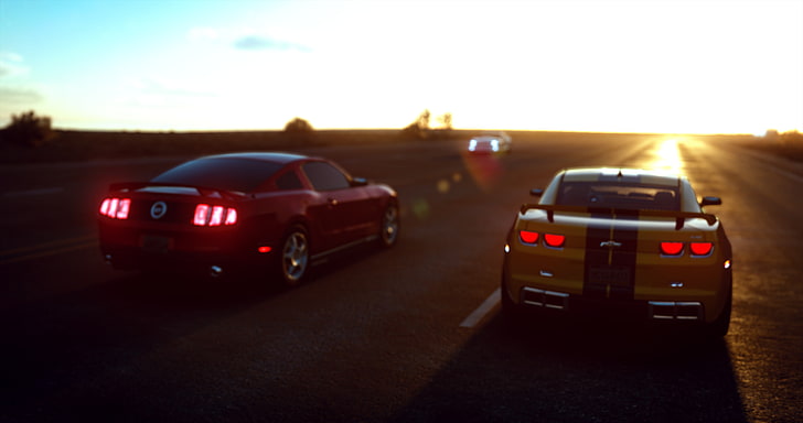 Chevrolet Camaro, Ford Mustang, road, The Crew, The Crew Wild Run, HD wallpaper