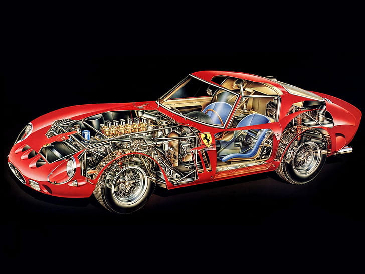 1962, 250, classic, cutaway, engine, engines, ferrari, gto, HD wallpaper