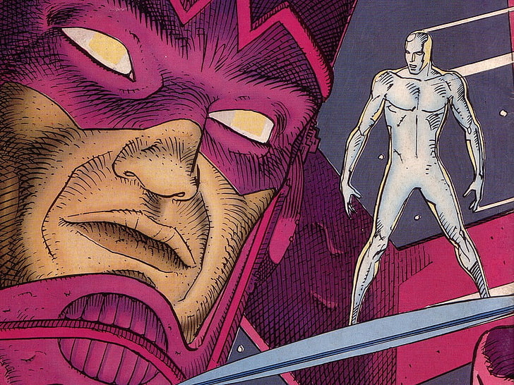 man wearing mask illustration, Mœbius, Silver Surfer, Galactus