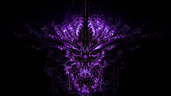 Diablo III, demon, fantasy art, fan art, purple, night, illuminated