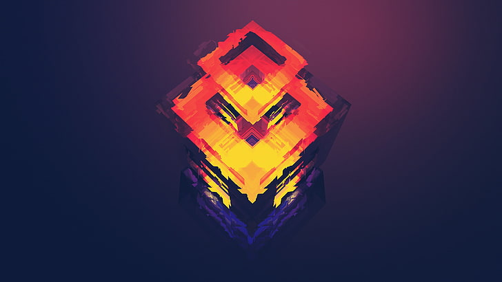 orange and purple cube digital wallpaper, abstract, Justin Maller