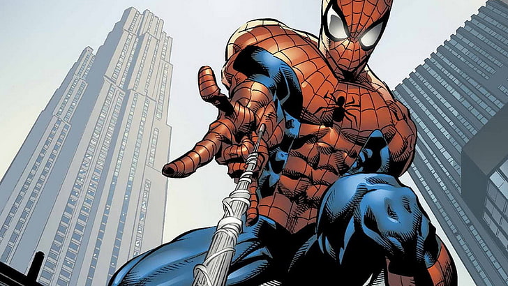 animated Spider-man illustration, comics, built structure, architecture, HD wallpaper