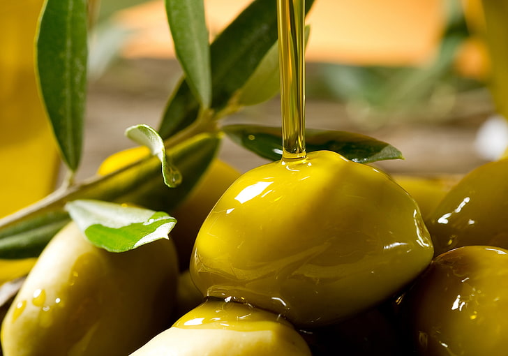 yellow fruit with oil, bokeh, thread, olives, food, freshness
