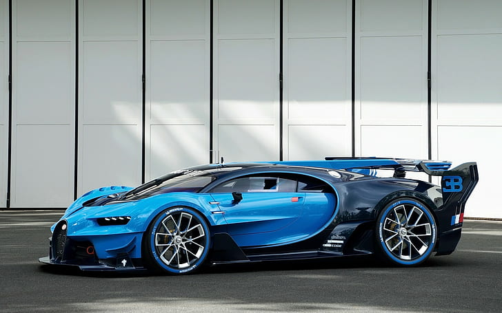 blue cars, Bugatti Chiron, vehicle, Bugatti Vision Gran Turismo