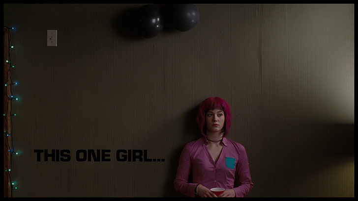 women's pink button-up collared shirt, Ramona Flowers, Mary Elizabeth Winstead
