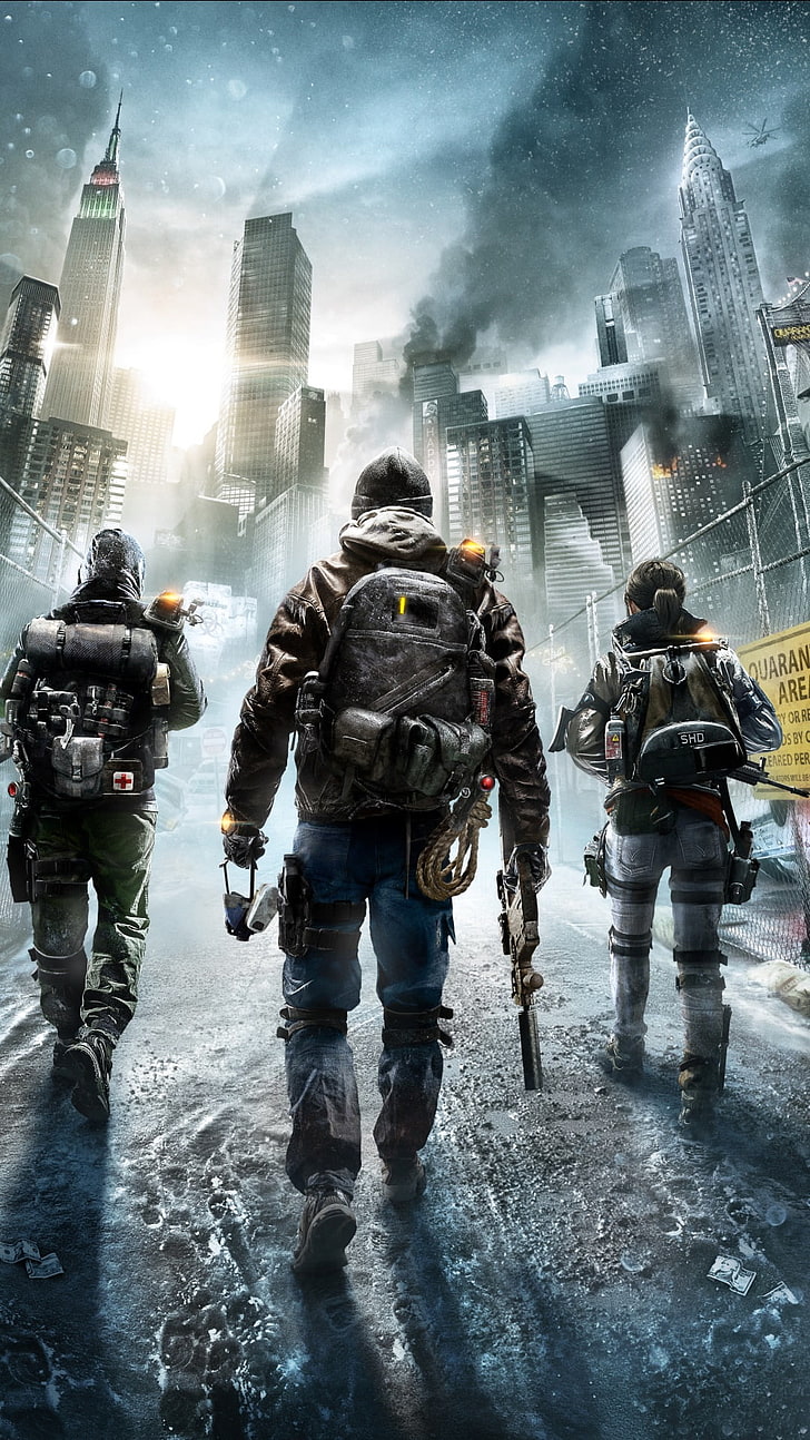 Tom Clancy's The Division Artwo, illustration of three men standing