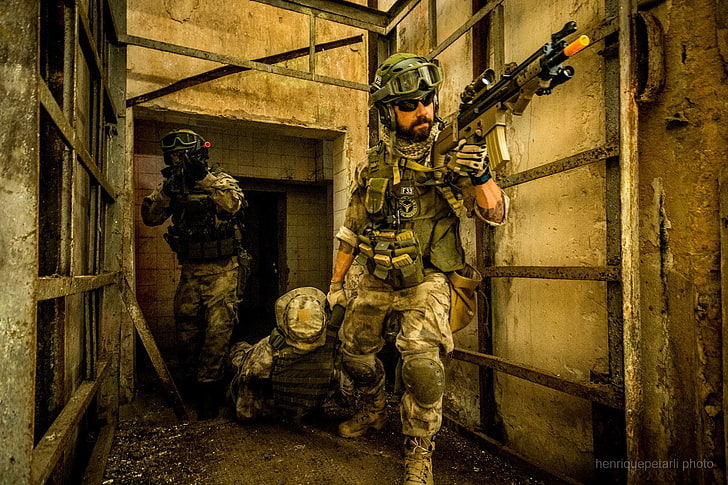airsoft, assault, combat, game, guns, military, rifle, team, HD wallpaper