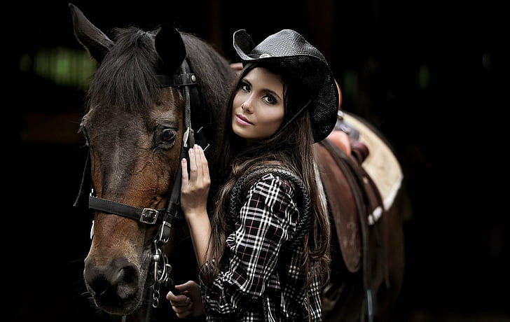 brunette, country, cowgirl, horse