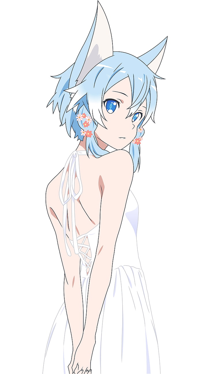 blue-haired woman wearing white dress illustration, Sinon (Sword Art Online)