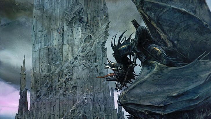 digital art fantasy art barad dr the lord of the rings dragon castle flying tongues witchking of angmar john howe nazgl j r r_ tolkien