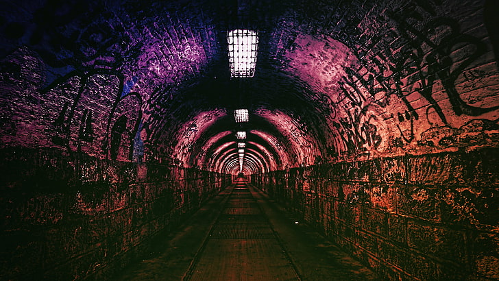 tunnel, underground, architecture, lights, photography, the way forward, HD wallpaper