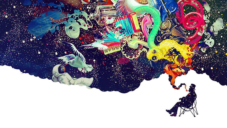 smoking, digital art, abstract, astronaut, LSD, surreal, HD wallpaper