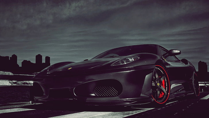 black coupe, Ferrari 430, car, supercars, F430, mode of transportation, HD wallpaper