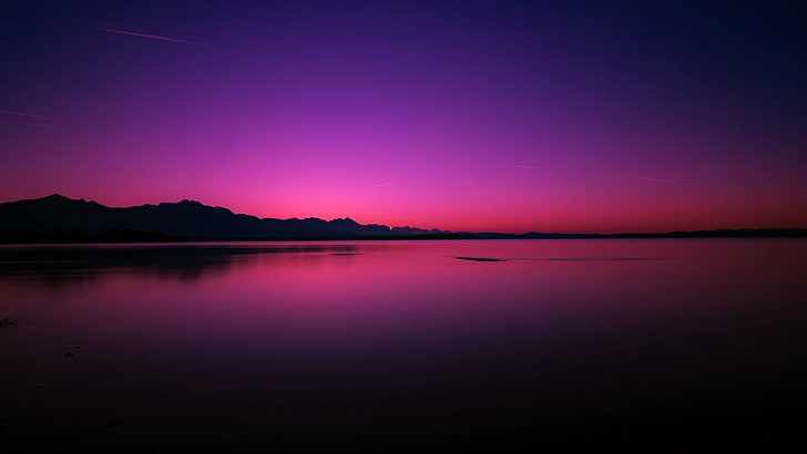 landscape photography of mountain, lake, sunset, horizon, night, HD wallpaper