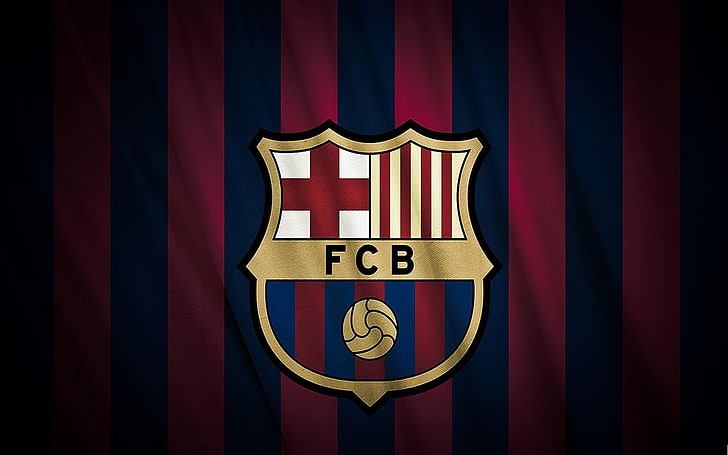 red and white NFL logo, FC Barcelona, indoors, no people, communication